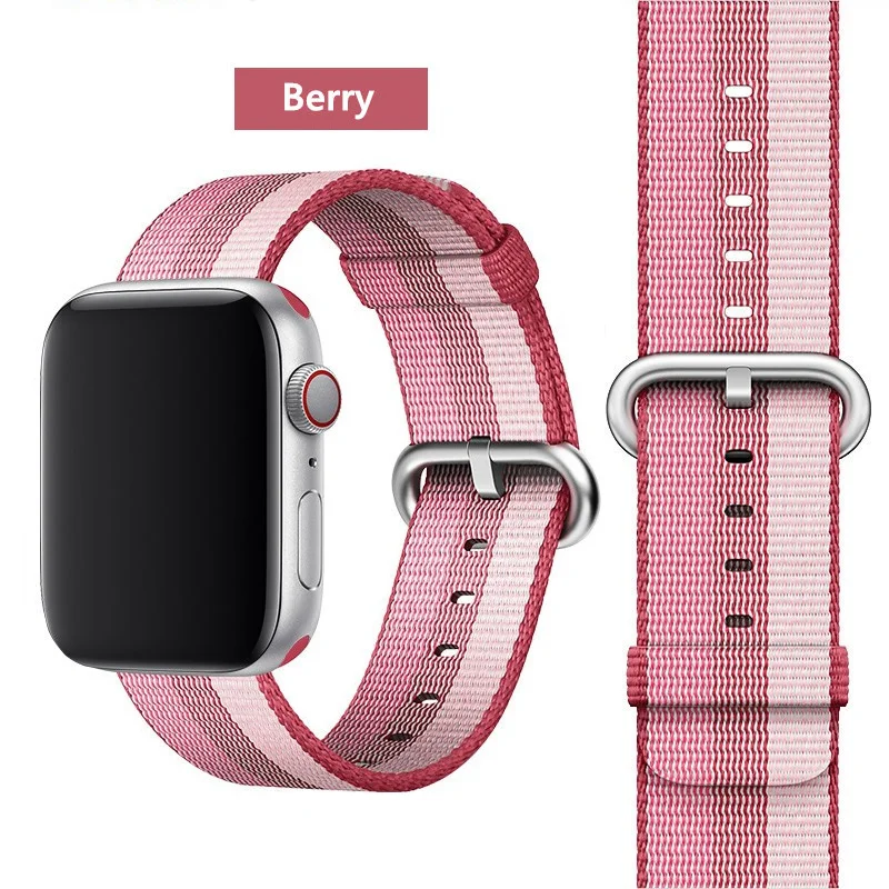 Berry 16 Ремешок EIMO Nato для apple watch, ремешок 44 мм, 40 мм, apple watch 5, 4, 3, 2, iwatch, ремешок 42 мм, 38 мм, плетеный нейлоновый браслет correa, ремешок для часов - Цвет ремешка: Berry 16