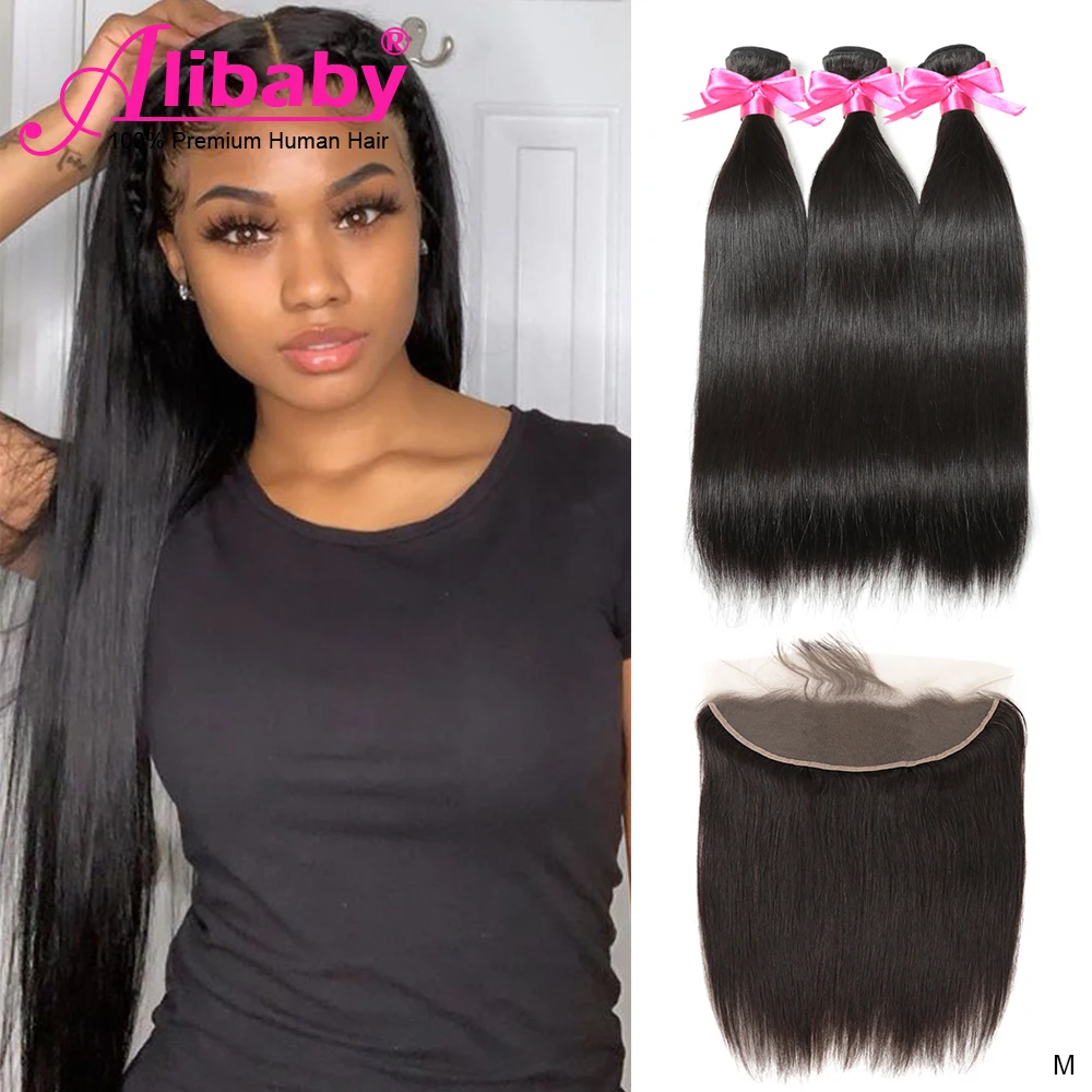Alibaby индийские волосы спереди с прямыми пучками пряди волос застежкой