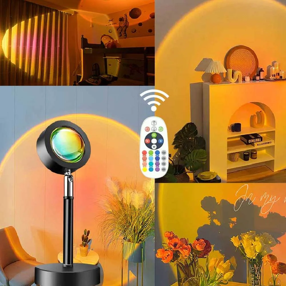 

NEW Remote Control RGB Sunset Projection Lamp Rainbow Atmosphere Led Light for Home Bedroom Shop Background Wall Decoration.