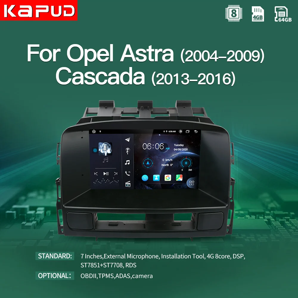 Автомагнитола Kapud 7 дюймов Android 10 0 для Opel Astra J (2007-2014) GPS-навигация Wi-Fi 8-ядерный