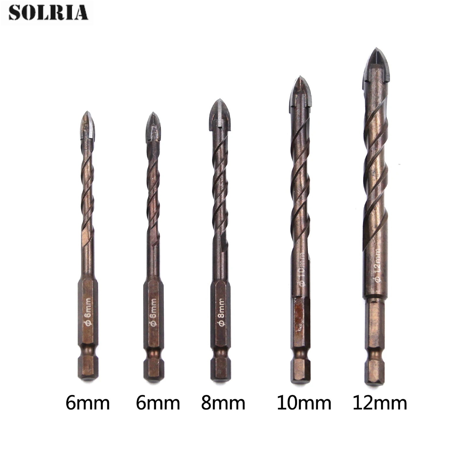 

5pcs Cross Hex Tile Drill Bits Set 6-12mm for Ceramic Brick Wallwood Hole Opener Brick Triangle Bit Hand Tool Kit
