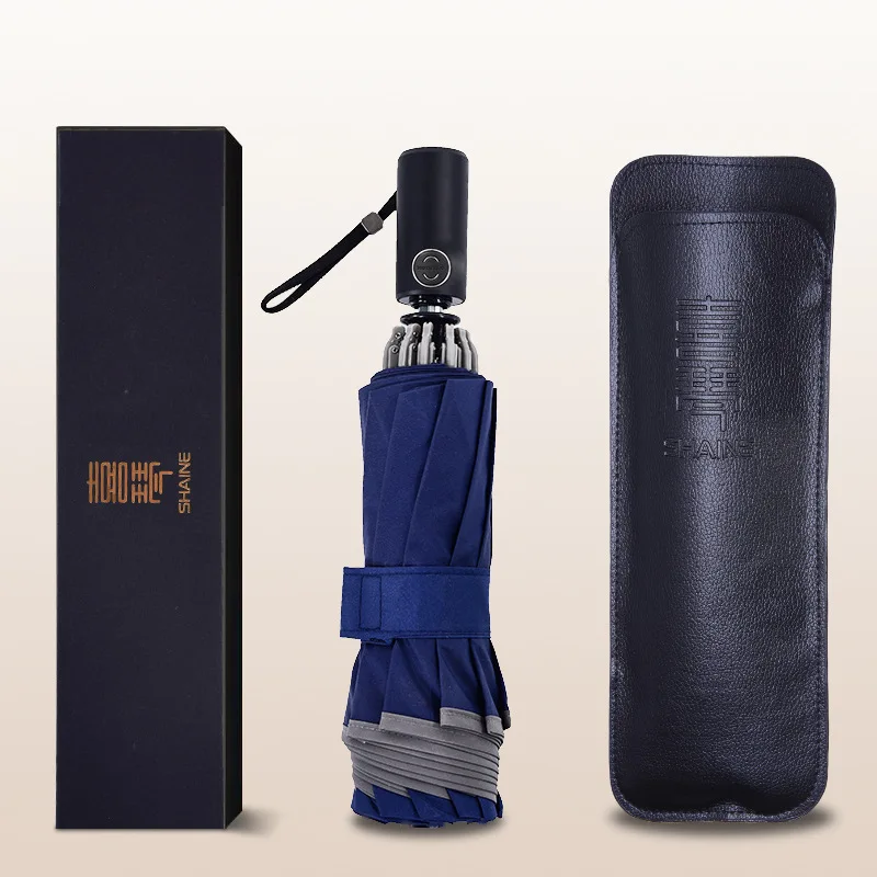 Nave(With gift box) 10 костей обратный автоматический зонт для мужчин Высокое качество Три Складной Ветрозащитный большой Мужской Зонт мужской дождь с подарочной коробкой - Цвет: Nave(With gift box)