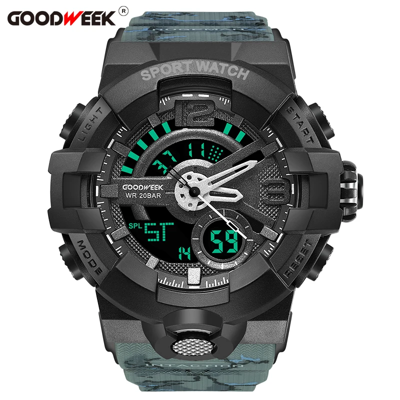 GOODWEEK Men Sport Watch Camouflage S Shock Military Watches Waterproof Multi-functional Dual Display Watches Relogio Masculino - Цвет: gray