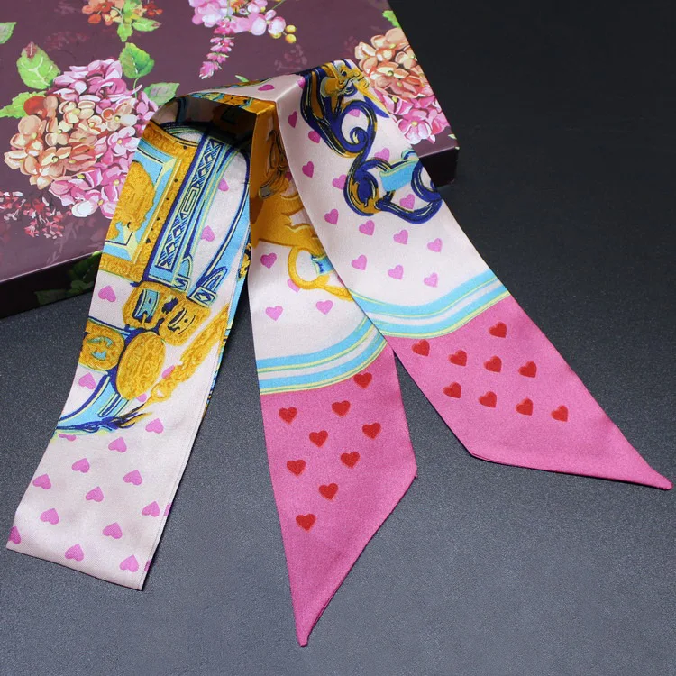 7 Headband Women Small Ribbon Multi-function Fashion Lady Silk Riband Scarves Handbag Scarf Female Clothing Match Bandeaus - Color: 7