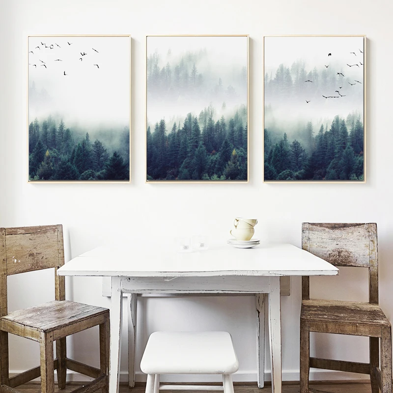 Декоративные постеры с лесным пейзажем для гостиной современный фон дивана