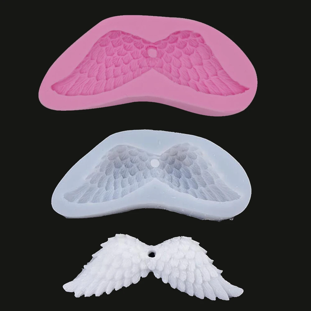 

Silicone resin mold DIY jewelry pendant necklace epoxy liquid mold 3D angle wing with hole handmade decor Christmas gift