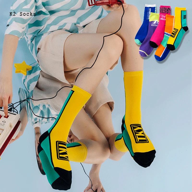 

New Harajuku Letter Striped Sockings Cotton Fashion Color Couples Funny Happy Casual Kawaii Soft Girls Sport Men and Woman Socks