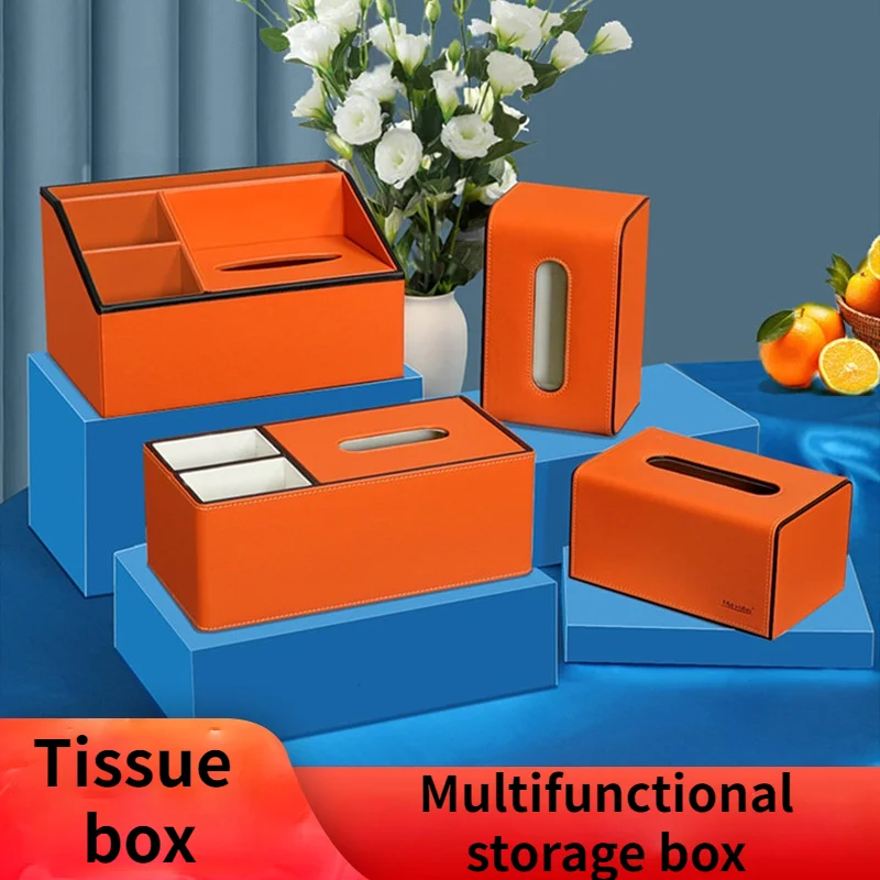 

Tissue Box Home Living Room Bedroom Creative Tissue Box Multifunctional Coffee Table Remote Control Tissue Storage Box Leather