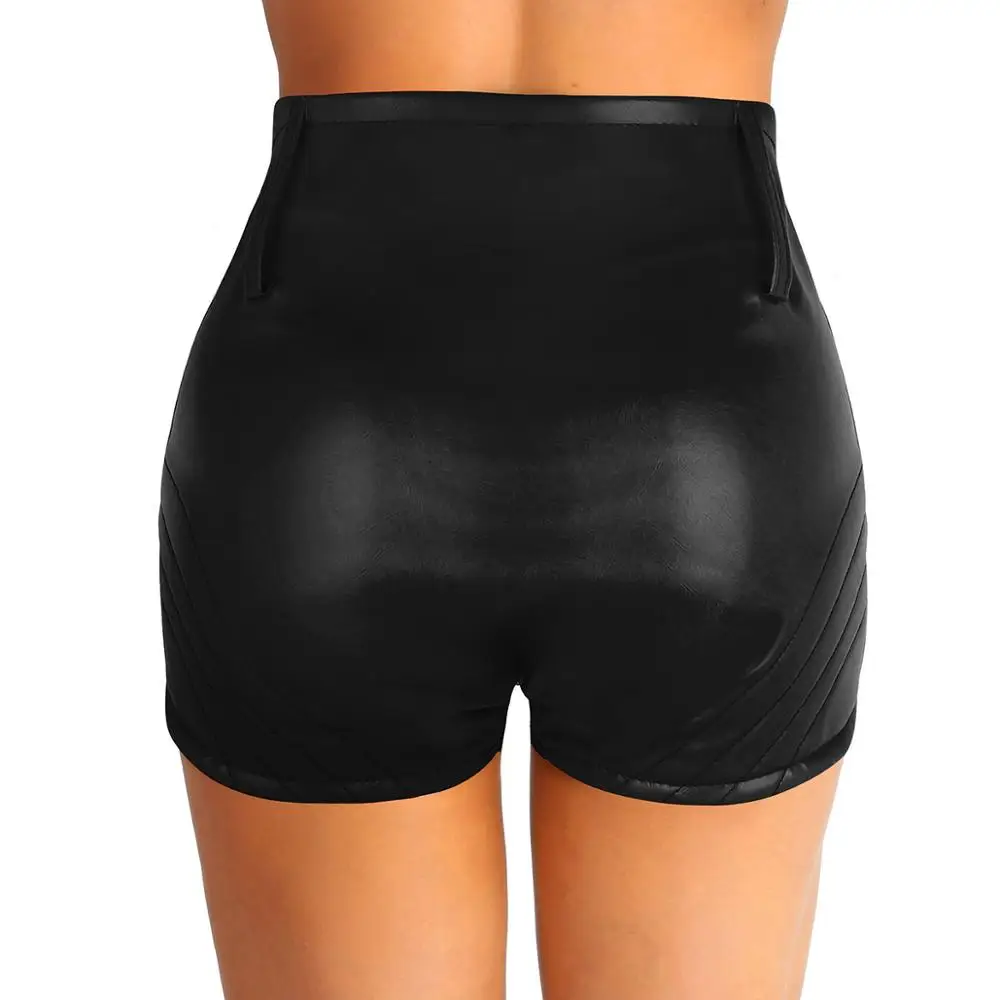 Сексуальные женские шорты из искусственной кожи на молнии спереди с высокой