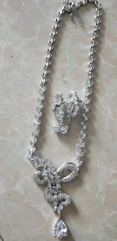 white Emmaya, модный бренд, в форме капли воды, AAA, кубический циркон, три цвета, кристалл, серьги, ожерелье, набор для женщин, невесты, ювелирное изделие, подарок - Окраска металла: white