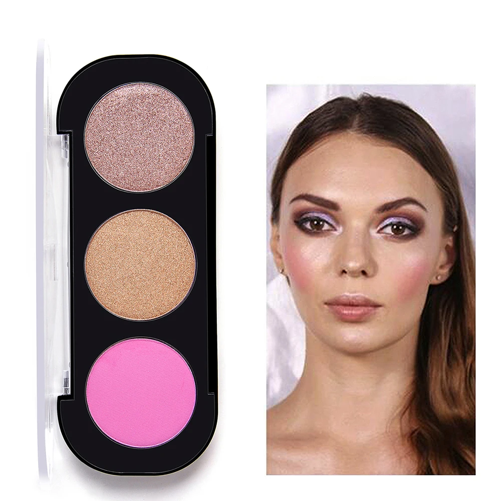 3-color high-gloss blush tray Brighten skin tone No makeup remover Lasting rosy Four seasons apply | Красота и здоровье