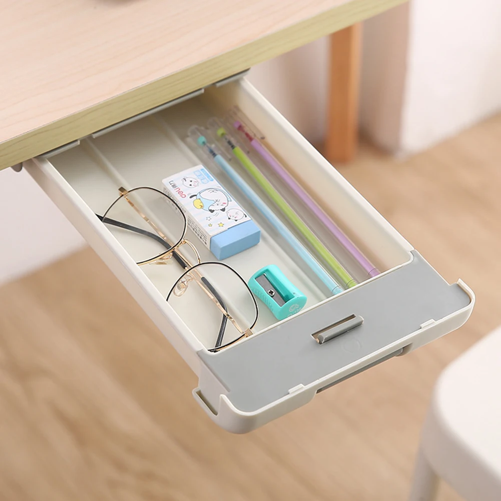 

Hidden Table Under Paste Plastic Desk Organizer Memo Pen Stationery Storage Box Case Desk Drawer Divider Stationery Sticky Decor