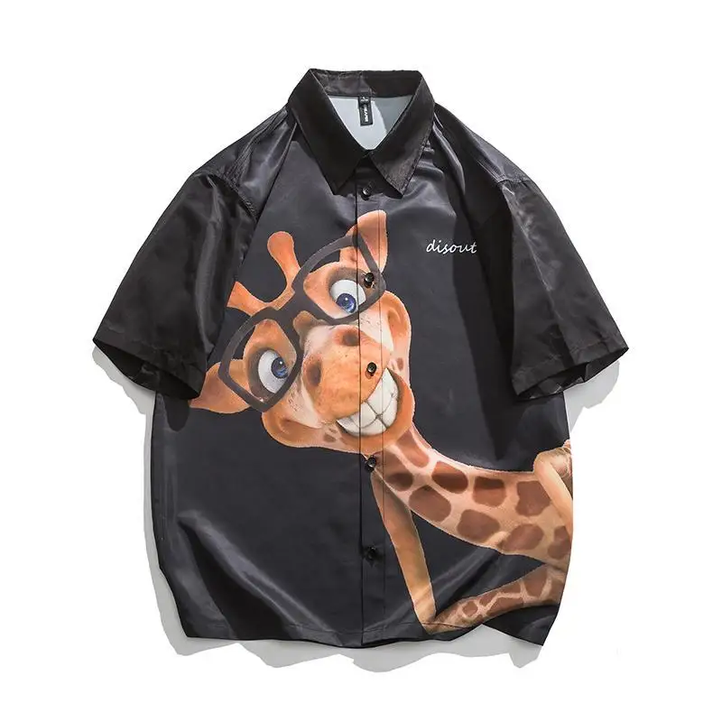 

Short-sleeved summer loose trend ruffian handsome personality print thin coat design sense