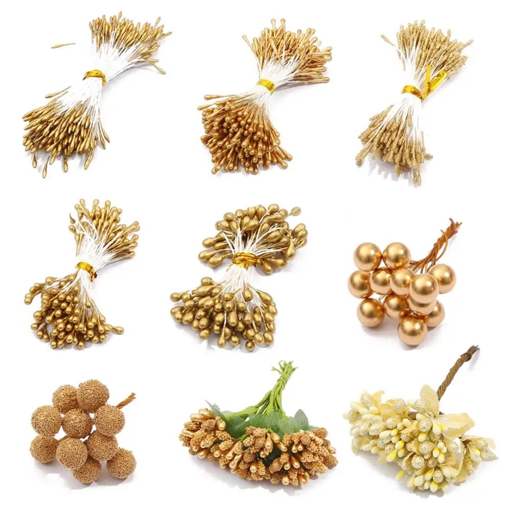 10 144 шт. золотые искусственные гибридные цветы тычинки вишни ягоды букет сделай
