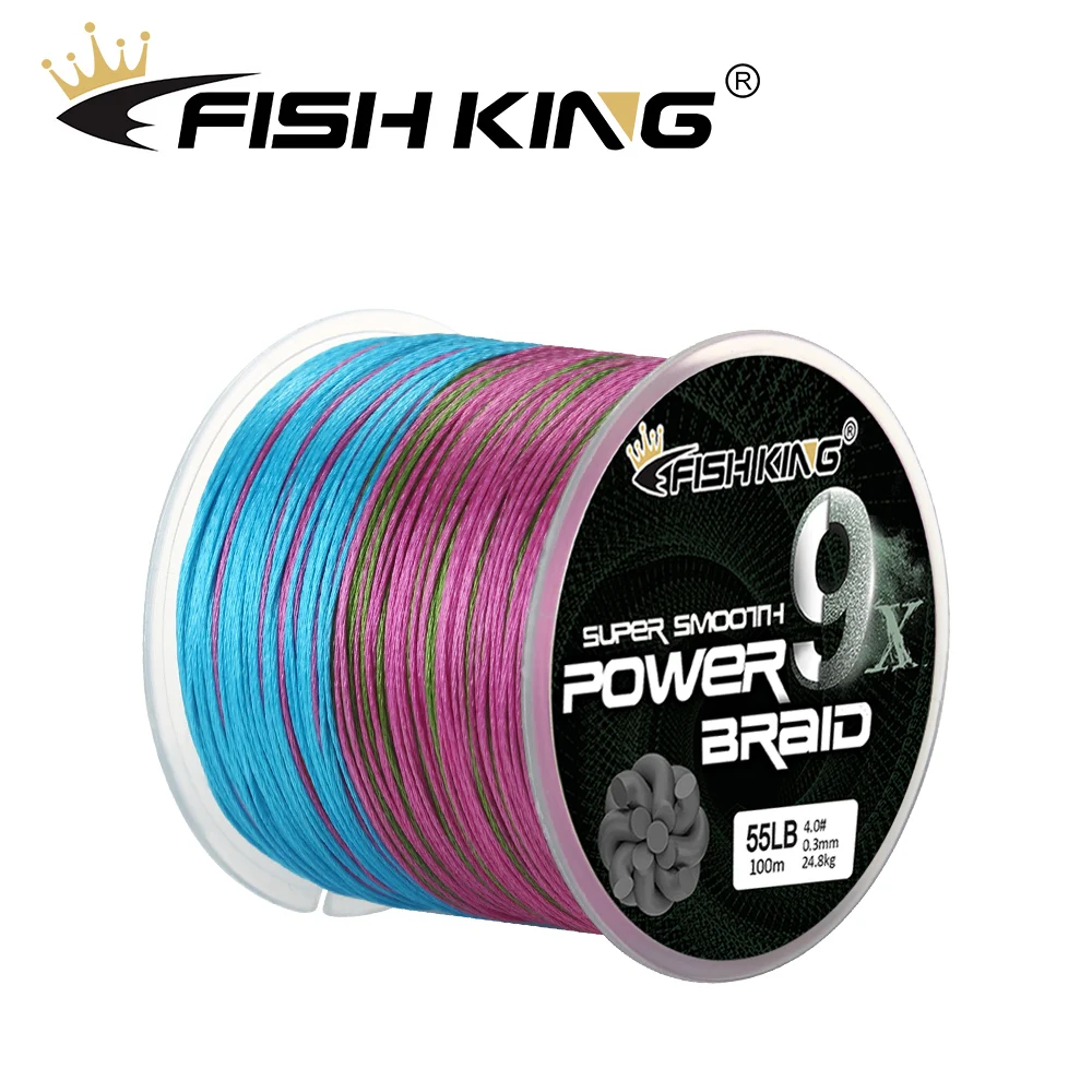 

FISH KING 100M PE Fishing Line 9Braid High Molecular Weigh Small Dlameter Super Strong Pull Smooth Faster Water Cutting