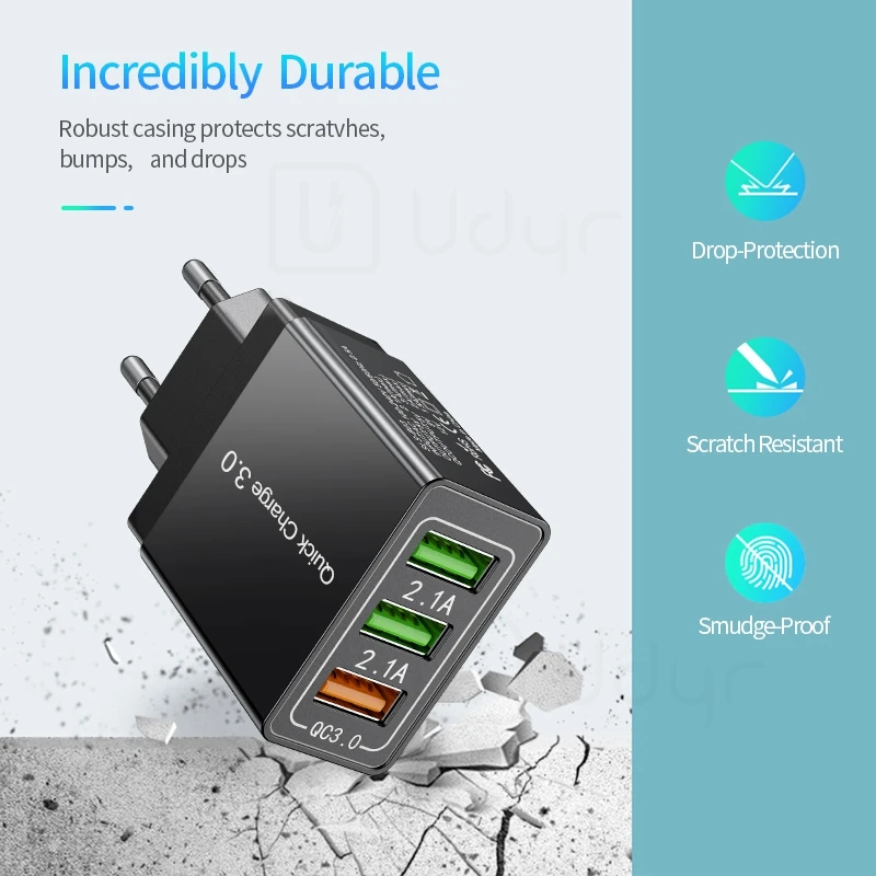Универсальное зарядное устройство Udyr с 3 USB портами и поддержкой быстрой зарядки