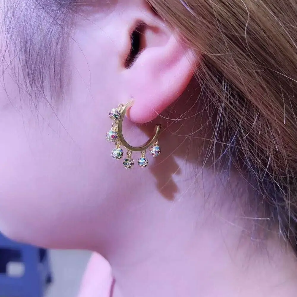 

2pairs Women's Copper 18k Gold colorful ball charm jewelry Small hoops floating ball charms earrings