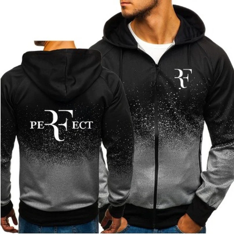 

NEW RF Roger Federer Print Sweatshirt Gradient Hoodies Men Spring Autumn Fleece Zipper Jacket Mens Hoodie Clothing
