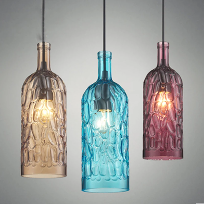 Современный красочный стеклянный подвесной светильник в стиле лофт с винной