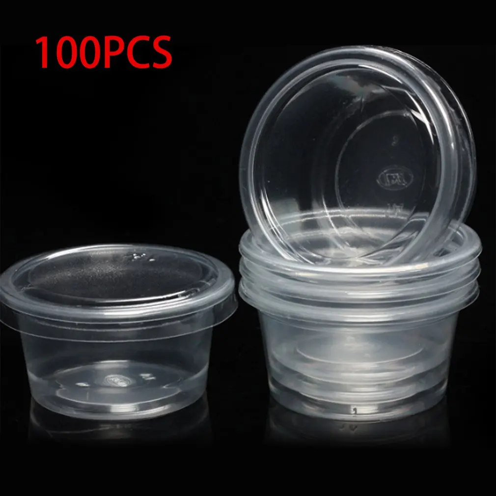 100 шт./компл. прозрачная Одноразовая чашка пудинга Пластик соус Крышка для чашек