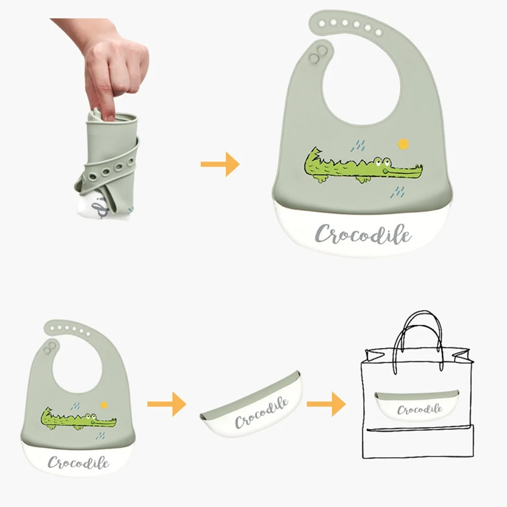 Baberos de silicona con bolsillo y recogedor de migas para beb&eacute;s, impermeables, f&aacute;ciles de limpiar-3