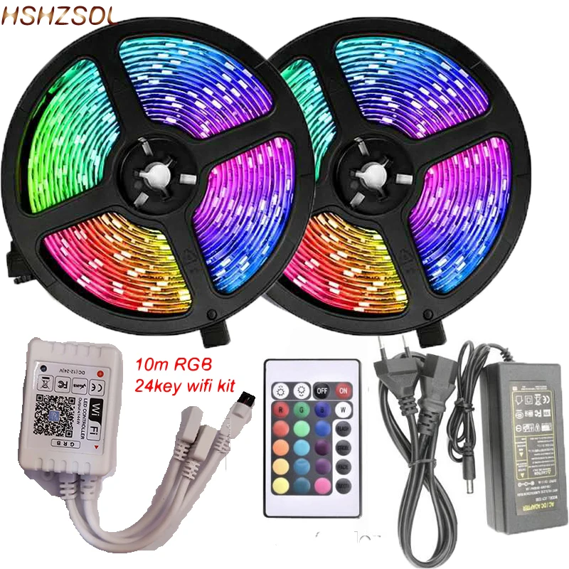 

10m/2rolls 12V 300LEDs RGB SMD5050 Flexible led Strip+24key IR IOS& Android wifi color DIY muisc made controller+12V adapter kit