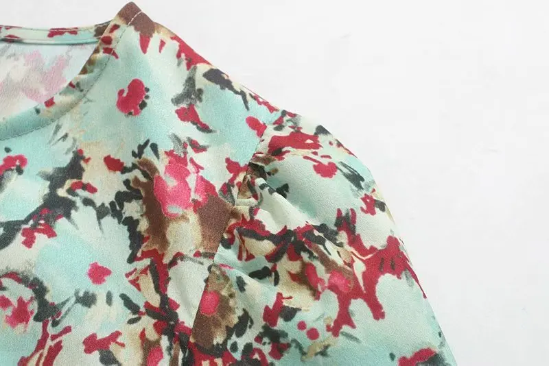 elegant short party dress streetwear casual a line pleated vintage floral dress female o-neck autumn mini dress vestidos