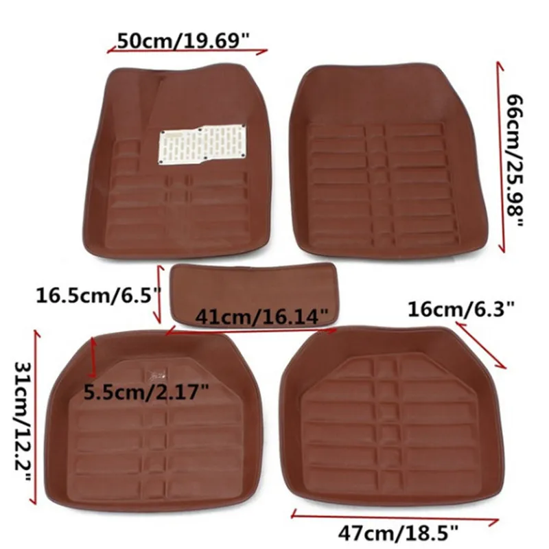 

5Pcs Universal Car Auto Floor Mats FloorLiner Front&Rear Carpet All Weather Mat Brown