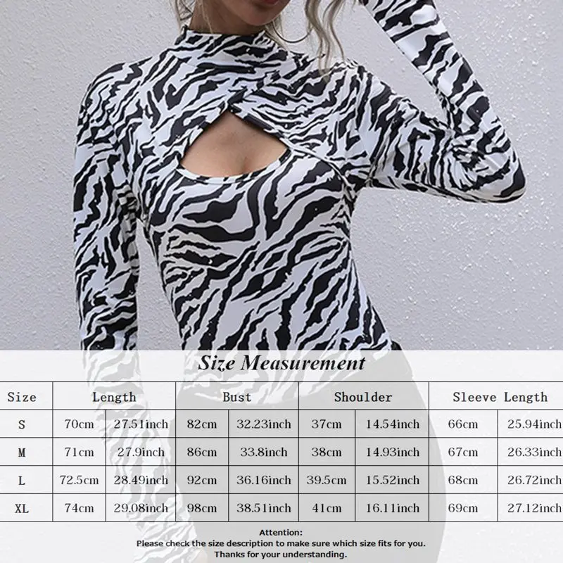 

Mock Neck Long Sleeve Fitted Bodysuit Zebra Print Cutout Bodysuit Sexy Body Top Streetwear