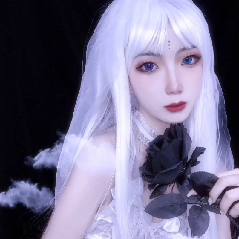 Японский парик для косплея Женская белая воздушная плоская челка длинные прямые