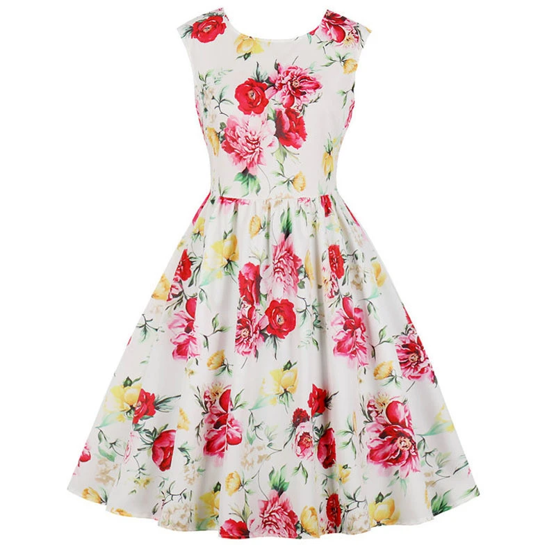 Черное белое летнее платье с принтом женское элегантное винтажное цветочным