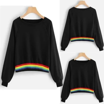 Радуга для женщин с длинным рукавом в полоску короткими рукавами и капюшоном