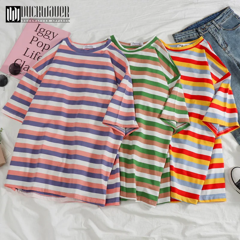 Женская футболка с геометрическим рисунком Duckwaver Повседневная Свободная круглым