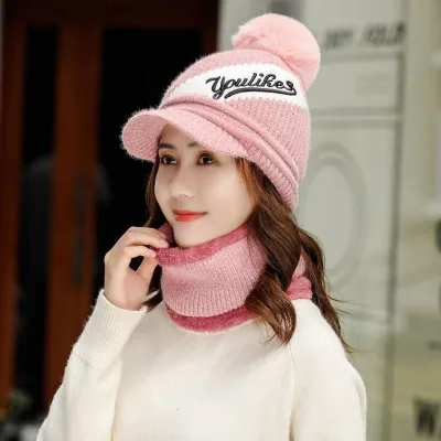 Шапки Skullies, зимняя шапка, комплект, шарф для девочек, шапки Gorras, вязаная шапка, женская теплая шапка, шапки для женщин, шапочки, шапки - Цвет: pink