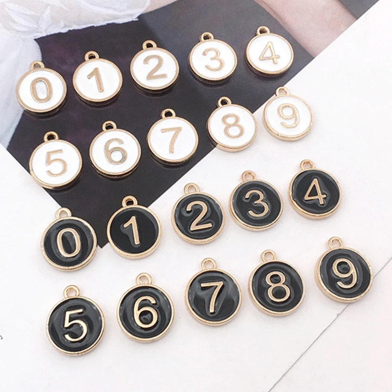 

0-9 Arabic Number Metal Alloy Charms Double Sided Enamel Digits Pendant for DIY Crafts Bracelet Necklace Jewelry Making Accessor