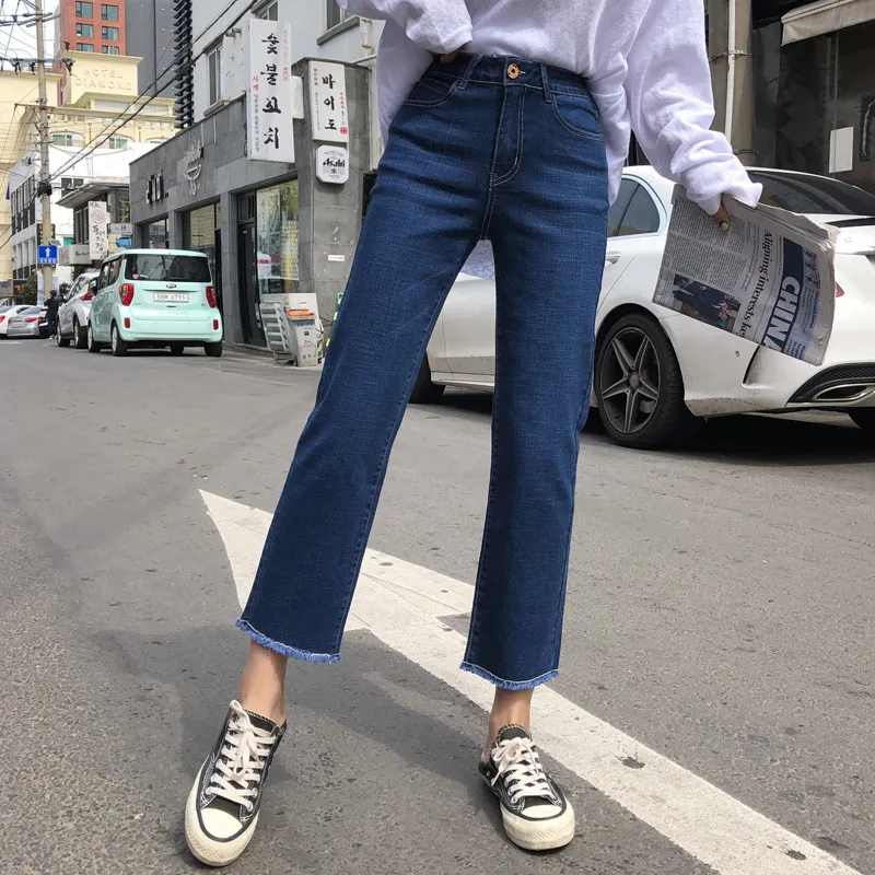 Новые Женские Простые джинсовые брюки с высокой талией длиной до щиколотки