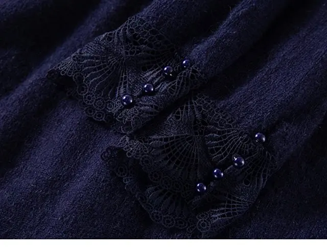 Женский шерстяной вязаный кардиган Elfbop из альпака с V-образным вырезом и кружевом