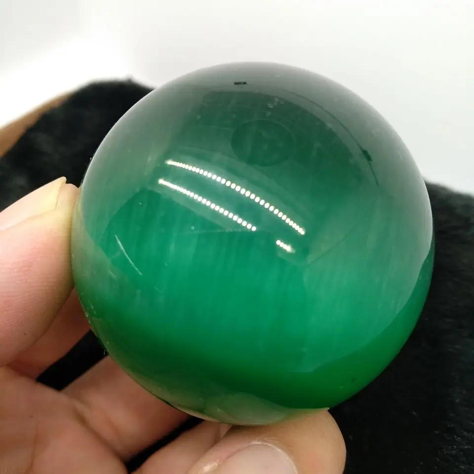 

Rare Natural Quartz green Cat Eye Crystal Healing Ball Sphere 50mm + Stand