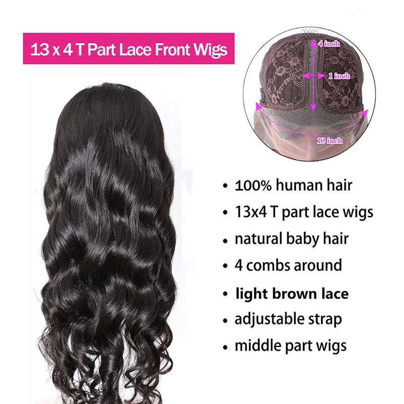 Jual Rambut Gelombang Tubuh 13X4 Wig Rambut Manusia Renda Depan Pra Pencabutan 4X4 Wig Penutupan Renda Remy T Bagian Wig Renda Depan Untuk Wanita WoWEbony