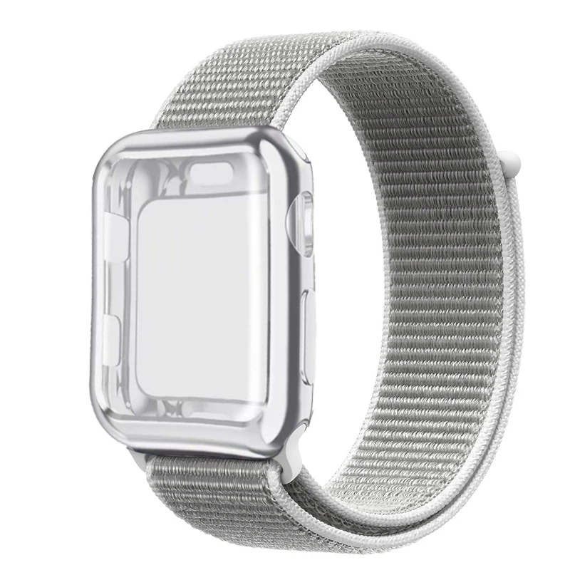 Спортивный ремешок+ чехол для Apple Watch 38 мм 42 мм 40 мм 44 мм iWatch 5 4 3 2 спортивный Браслет Apple watch 4 чехол Защита экрана - Цвет ремешка: Seashell