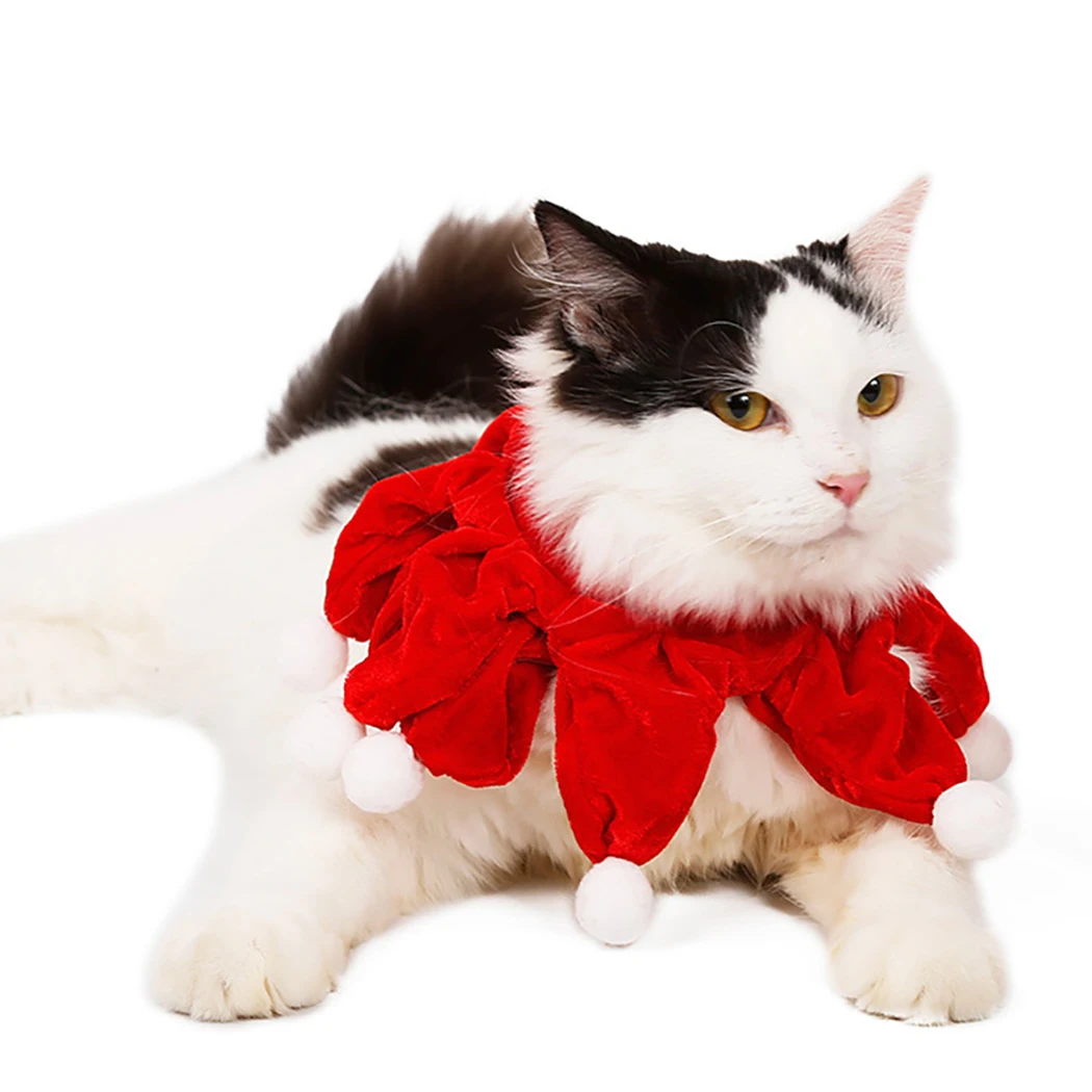 Рождественский шарф для домашних животных мягкий милый помпон грелка шеи кошки
