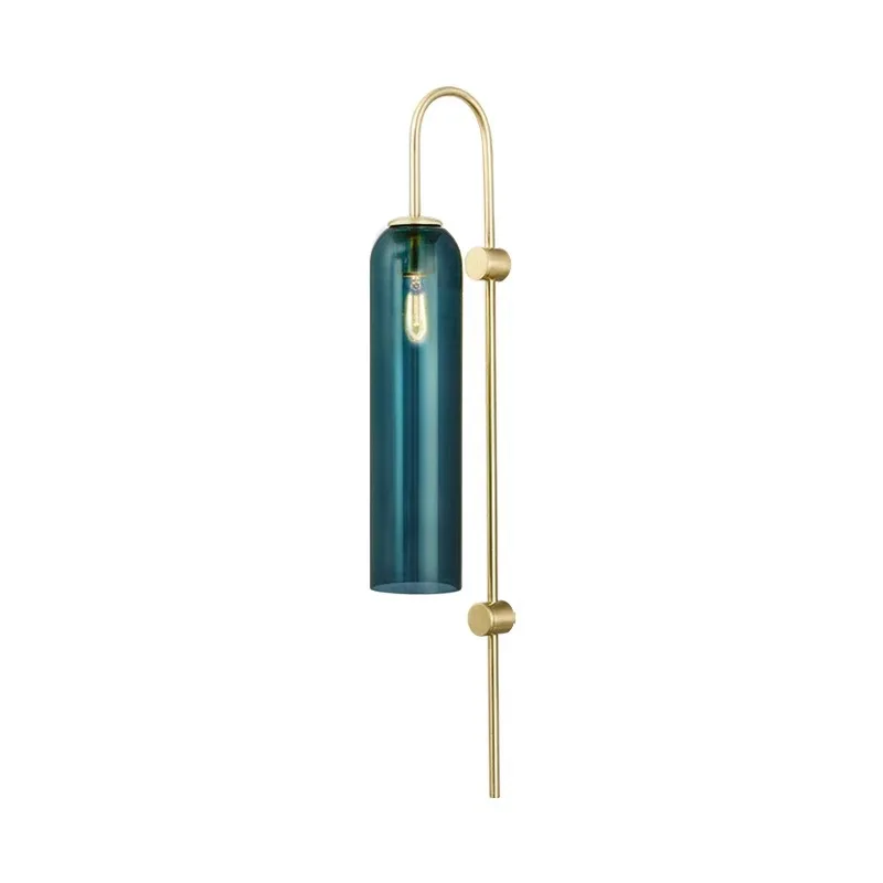 

Nordic creative blue and white glass tube wall light living room bedroom hotel lobby copper color wall lamp MJ72216