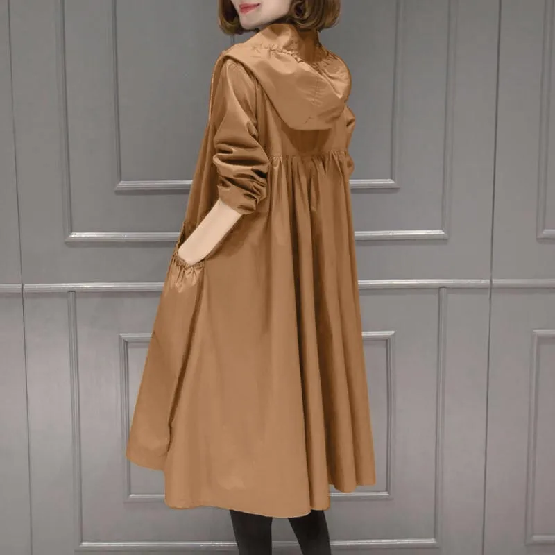 

2020 New Korean Spring Autumn Long Trench Coat for Women Casual Windbreaker Ladies Vintage loose Large Size thin Hooded Top