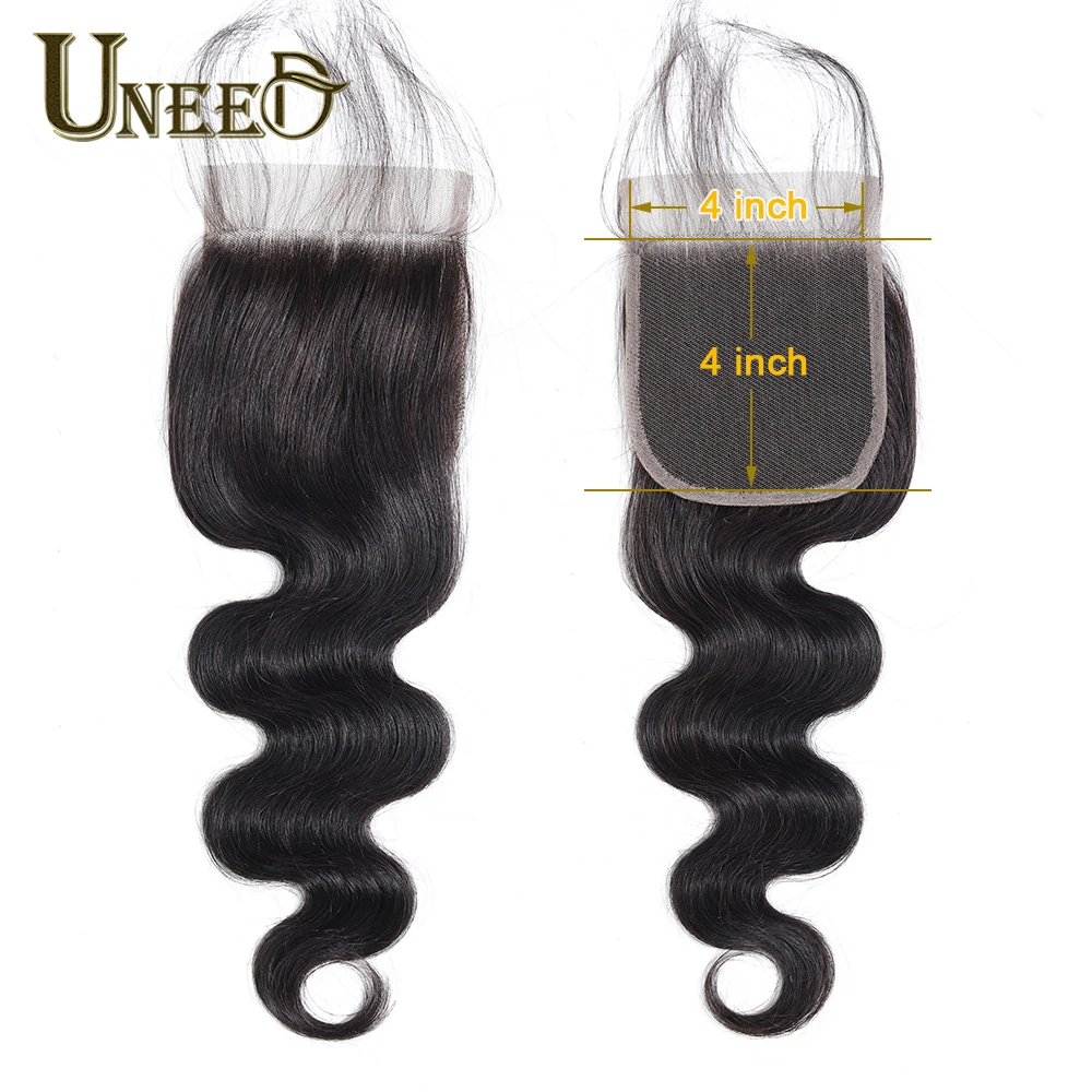 Uneed волосы малазийские объемные волнистые кружева Закрытие Remy человеческих