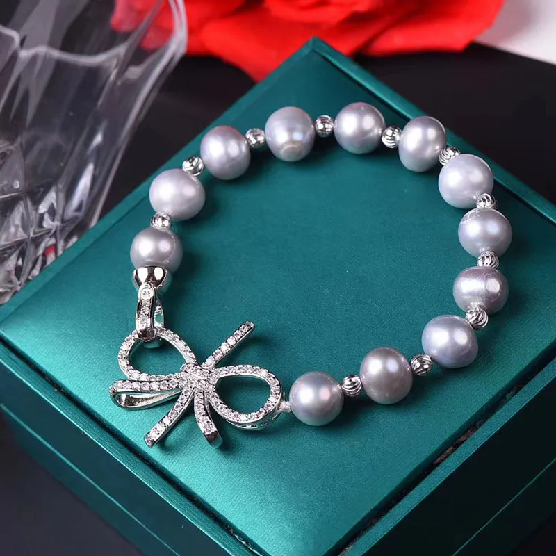 Бесплатная доставка гарнитур ювелирных украшений из природного 9-10 мм серый