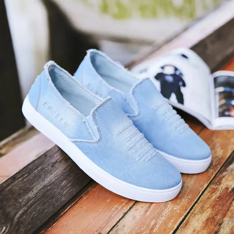 

2021 Light Blue Denim Sneakers Canvas Shoe Low Cut Breathable Shockproof Student Menâ€™s Casuft Shoes