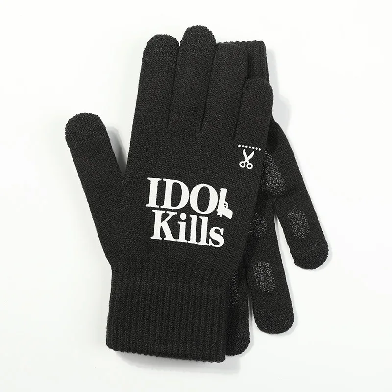 

new knitted gloves men autumn winter outdoor plus velvet warm non-slip fashion models touch screen riding