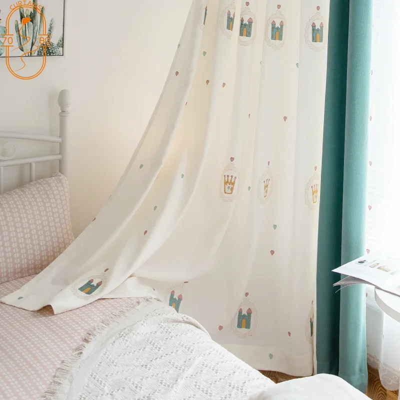 

Children's Room Embroidered Curtains Castle Crown Embroidery Stitching Curtains Girls Curtains for Room Bedroom Living Room