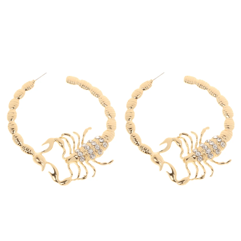 Huggie Scorpion Stripe Crystal Bamboo Hoop Hip Hop Gold Circle Ear Earrings