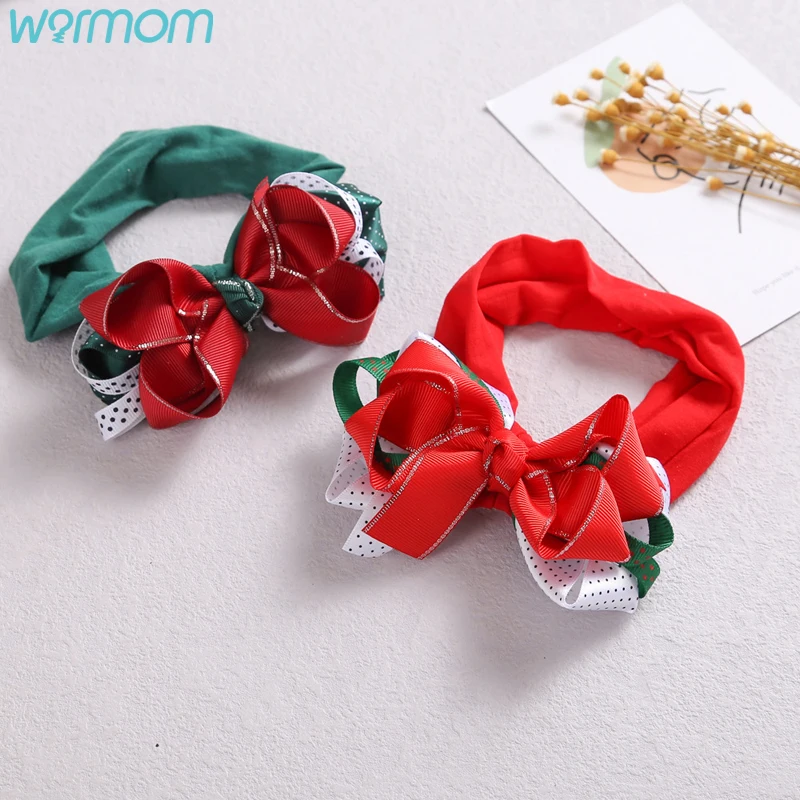 

Warmom Newborn Bowknot Headband for Baby Girls Elastic Nylon Mesh Headbands Christmas Gifts Hair Band Kids Hair Accessories